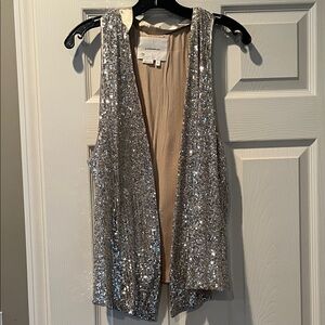 Anthropologie Medium Silver Sequin Vest